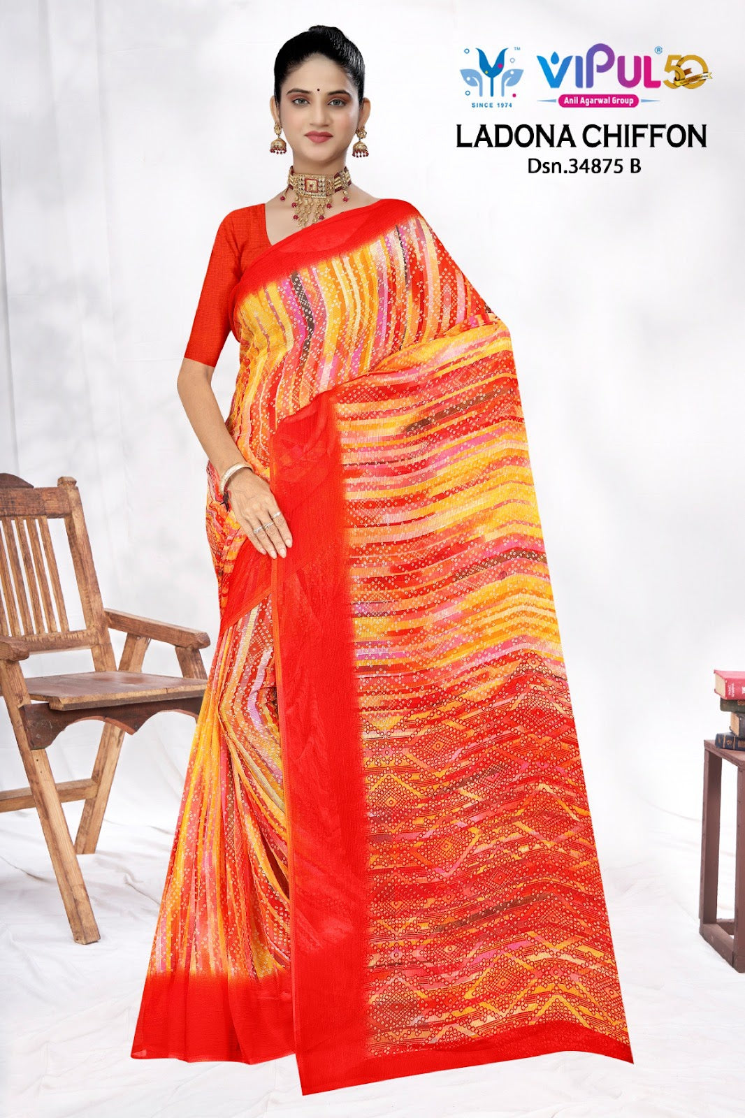 Ladona 34875 Vipul Chiffon Sarees Exporter Gujarat