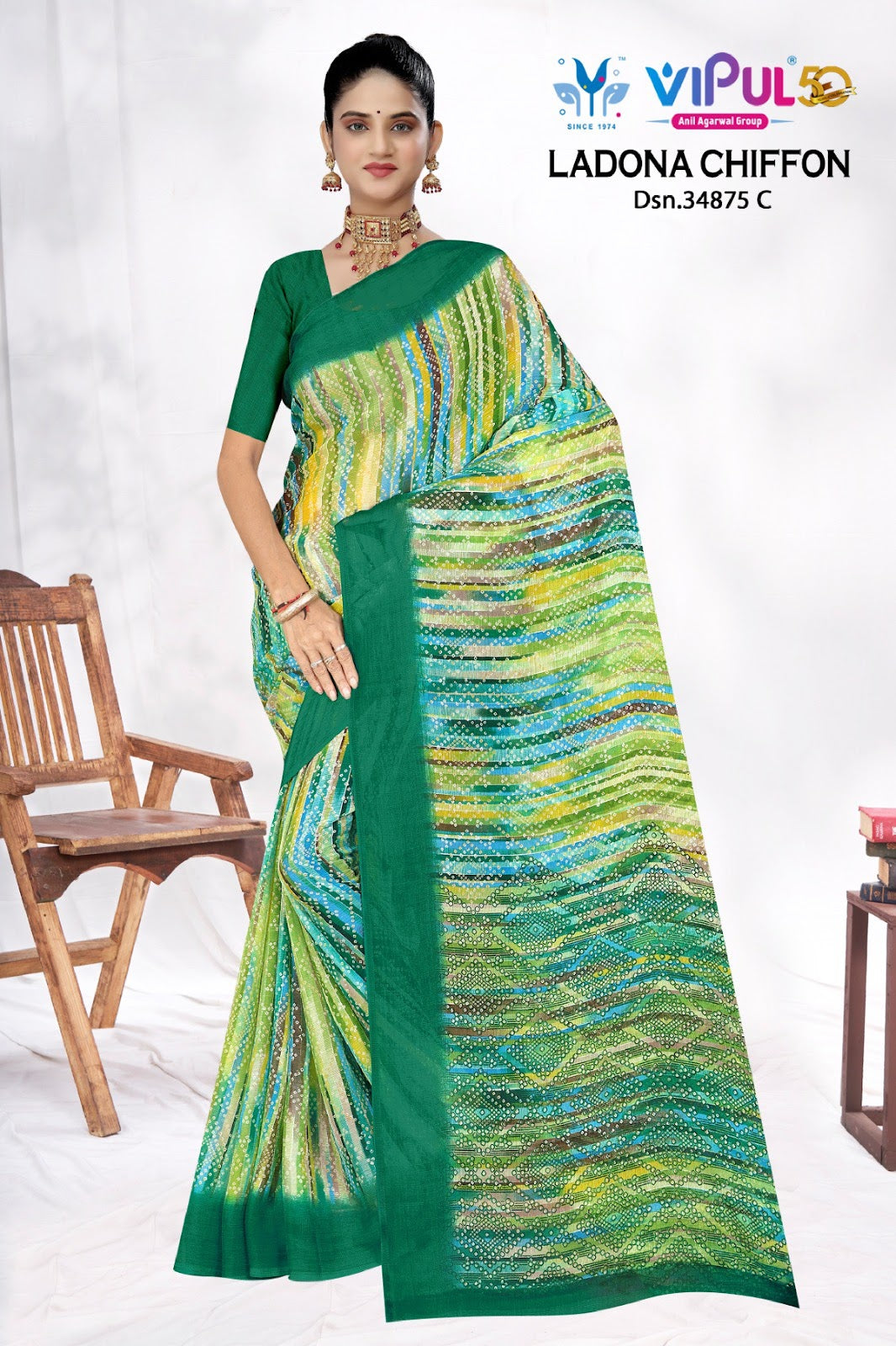 Ladona 34875 Vipul Chiffon Sarees Exporter Gujarat