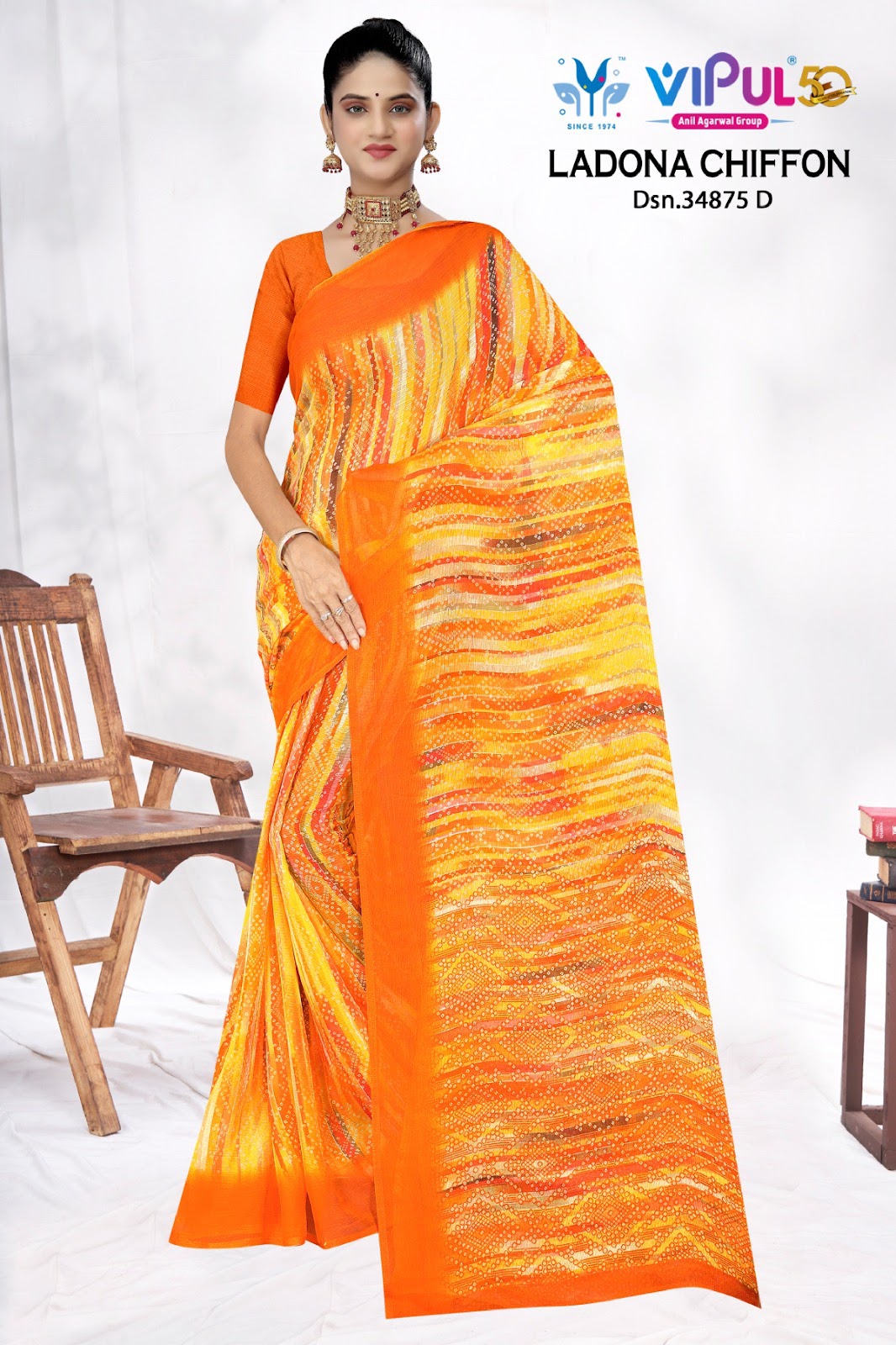 Ladona 34875 Vipul Chiffon Sarees Exporter Gujarat