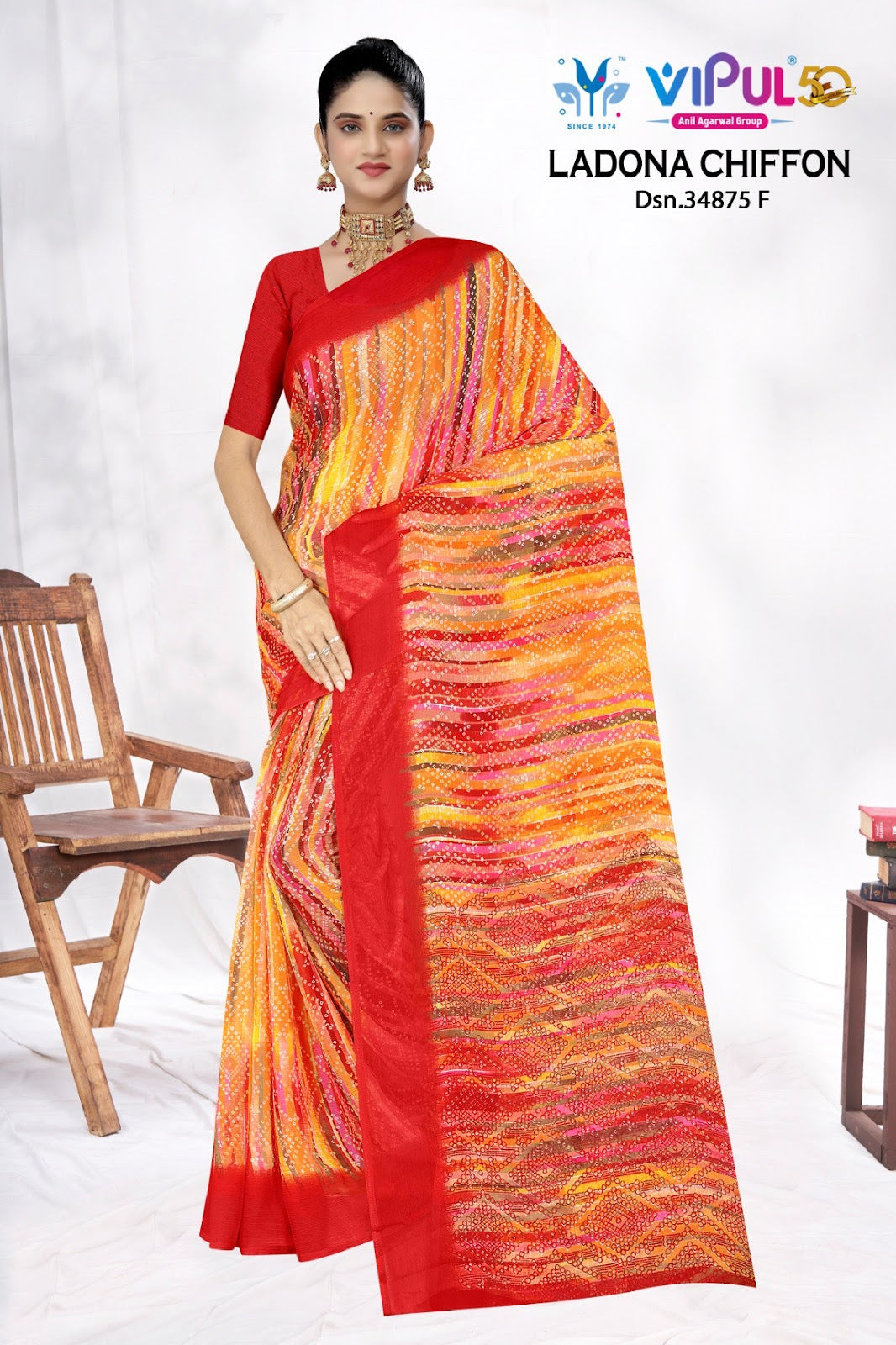 Ladona 34875 Vipul Chiffon Sarees Exporter Gujarat