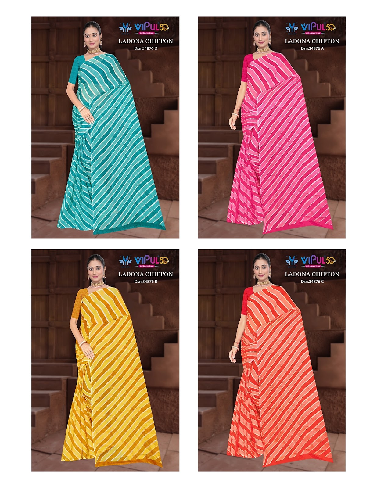 Ladona 34876 Vipul Chiffon Sarees Supplier Gujarat