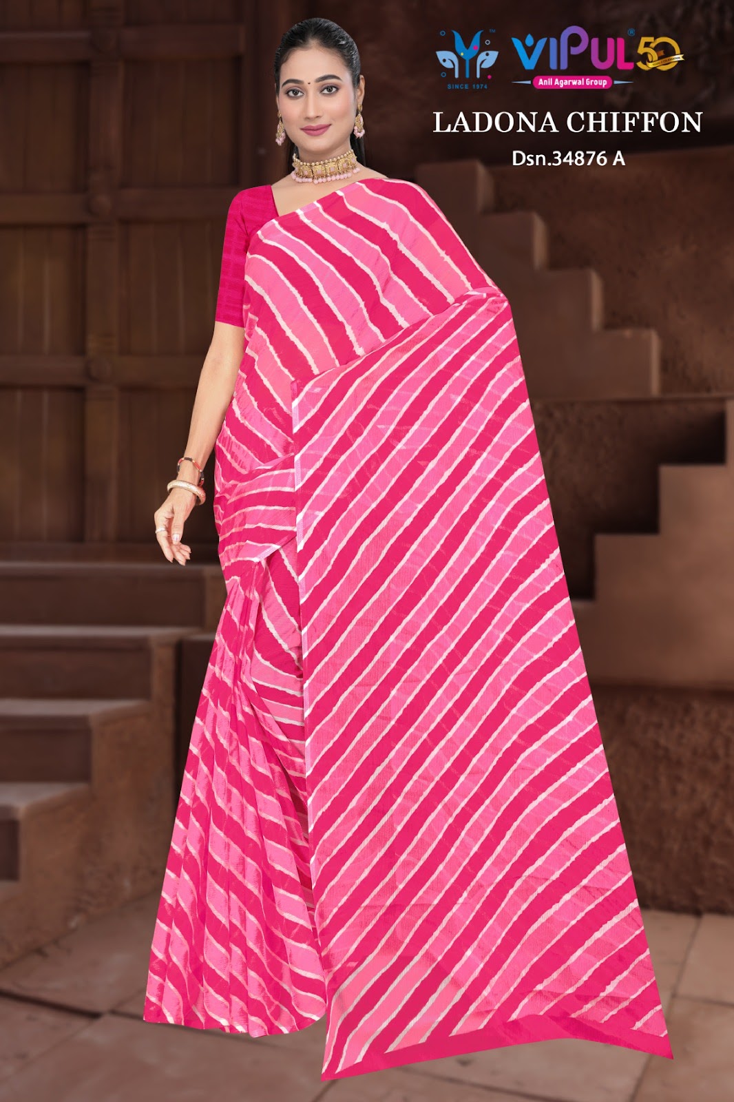 Ladona 34876 Vipul Chiffon Sarees Supplier Gujarat