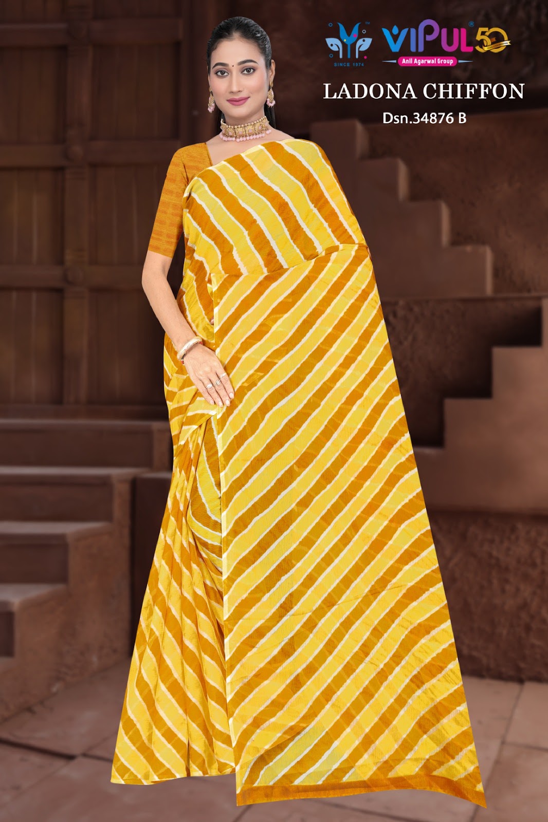 Ladona 34876 Vipul Chiffon Sarees Supplier Gujarat