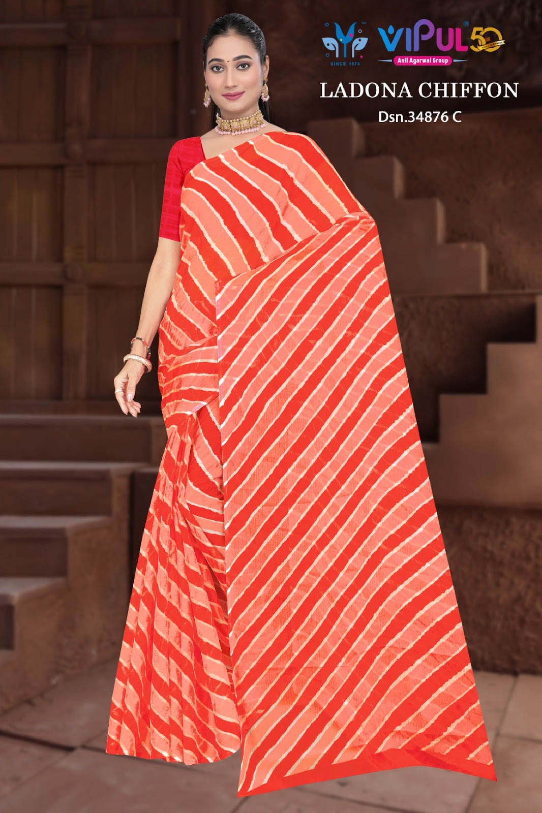 Ladona 34876 Vipul Chiffon Sarees Supplier Gujarat