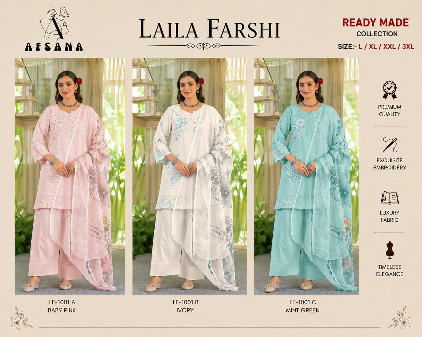 Laila Farshi Afsana Cotton Pakistani Readymade Suits Wholesale Price