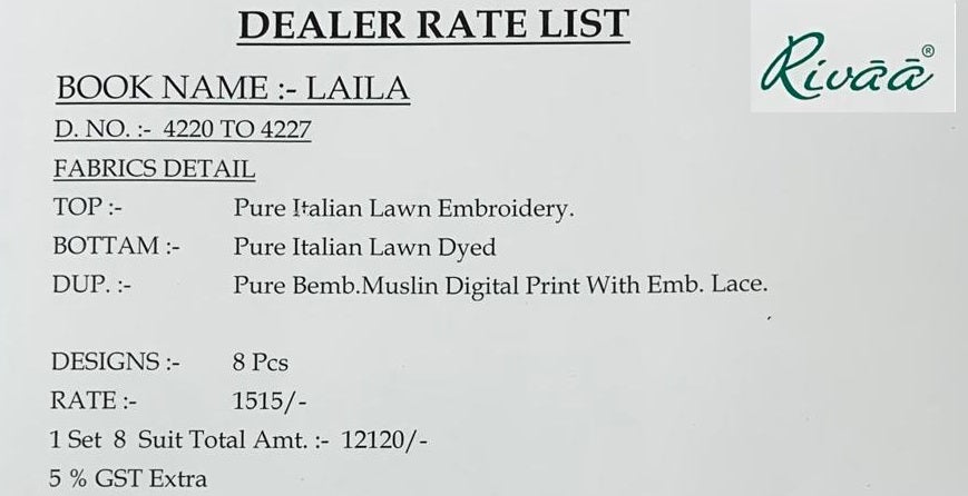 Laila Rivaa Italian Lawn Pant Style Suits Supplier