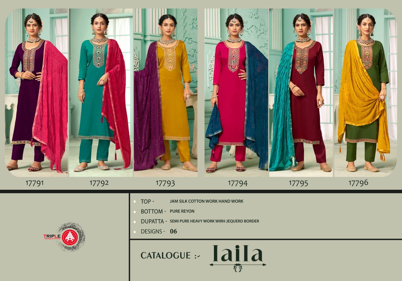 Laila Triple Aaa Silk Cotton Pant Style Suits Exporter India