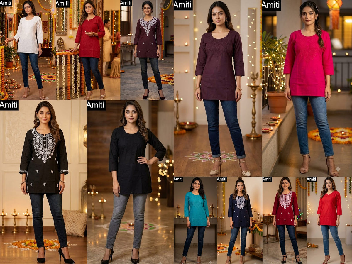 Lakhnavi 1909 Amiti Cotton Rayon Short Kurtis Wholesaler India