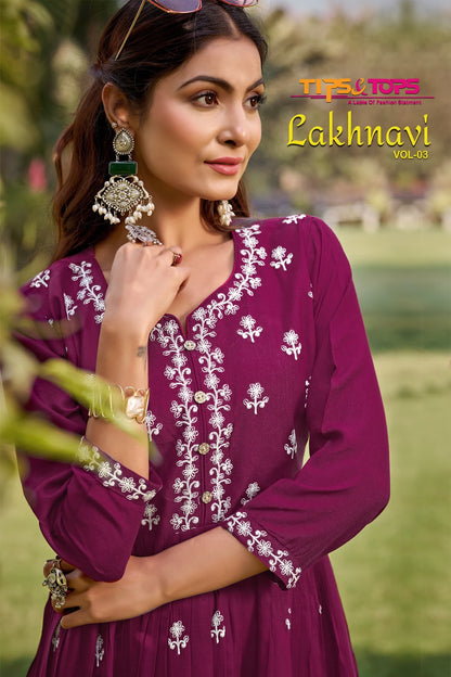 Lakhnavi Vol 3 Tips Tops Rayon 16Kg Anarkali Kurtis Wholesale Rate