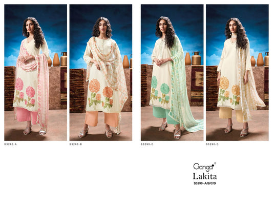 Lakita 3290 Ganga Cotton Linen Plazzo Style Suits Exporter