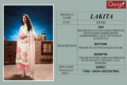 Lakita 3290 Ganga Cotton Linen Plazzo Style Suits Exporter