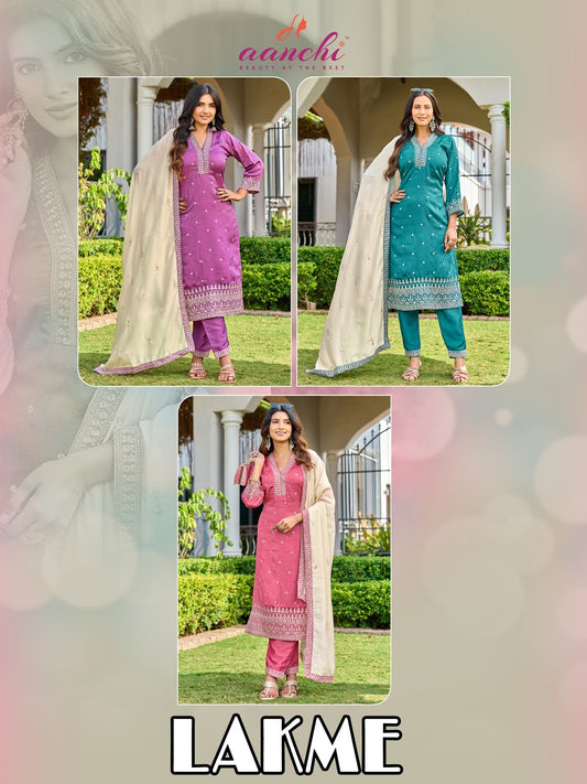 Lakme Aanchi Vichitra Silk Readymade Pant Style Suits Wholesaler