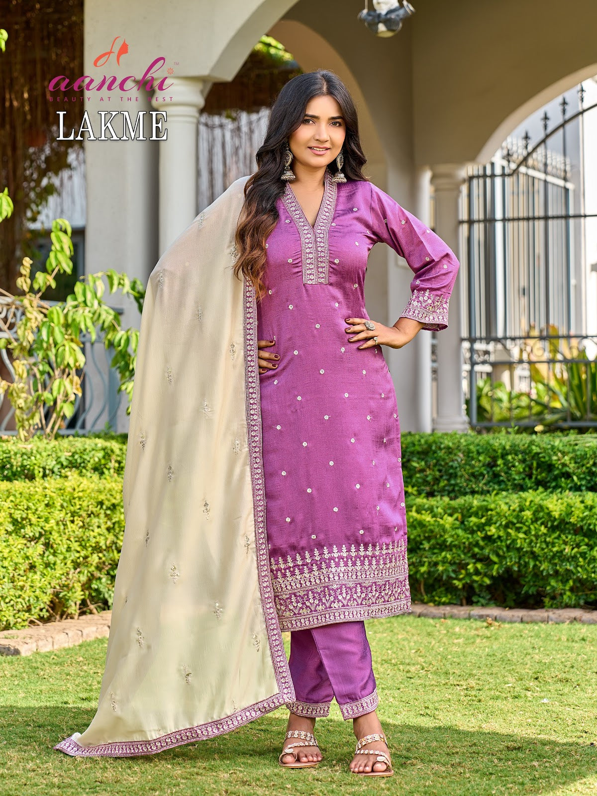 Lakme Aanchi Vichitra Silk Readymade Pant Style Suits Wholesaler
