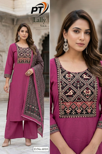 Lally Vol 4 Pt Dhabu Cotton Readymade Plazzo Style Suits Manufacturer India