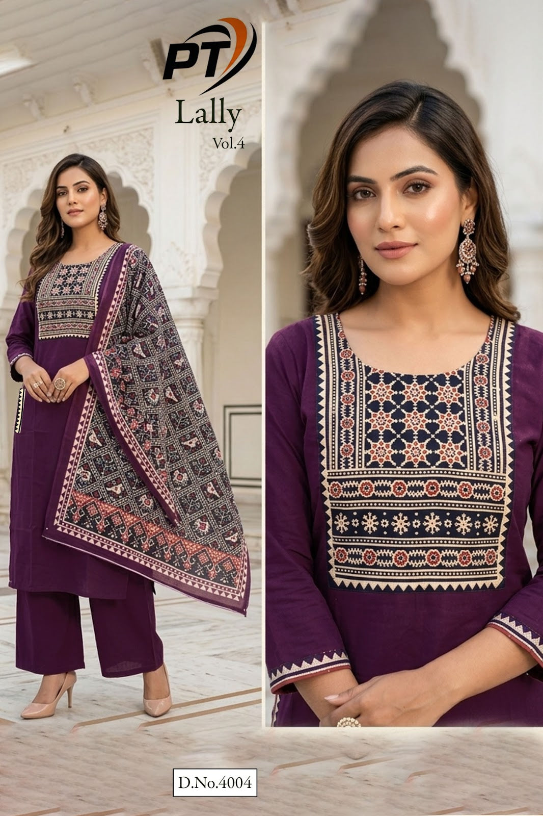 Lally Vol 4 Pt Dhabu Cotton Readymade Plazzo Style Suits Manufacturer India