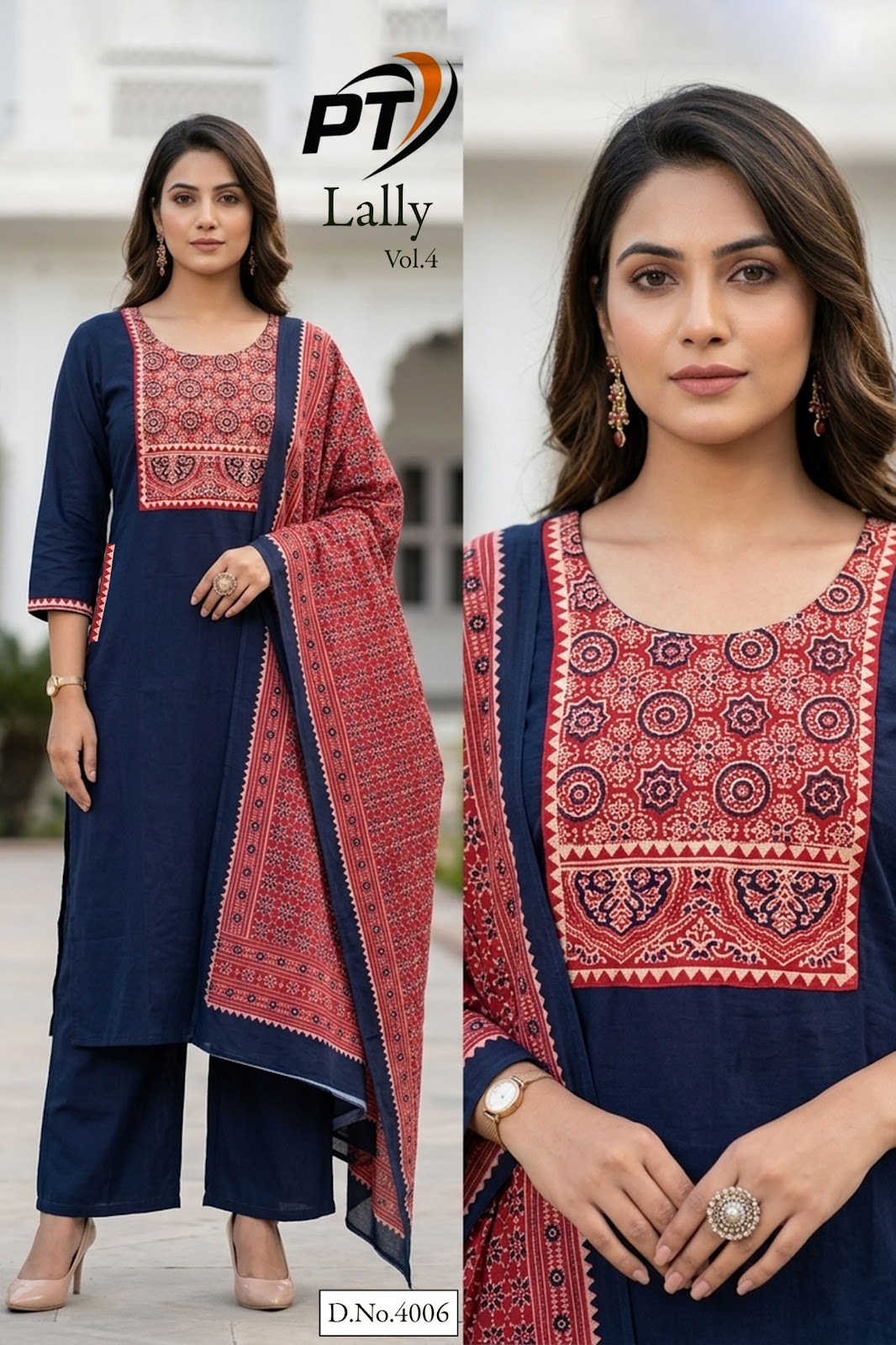 Lally Vol 4 Pt Dhabu Cotton Readymade Plazzo Style Suits Manufacturer India