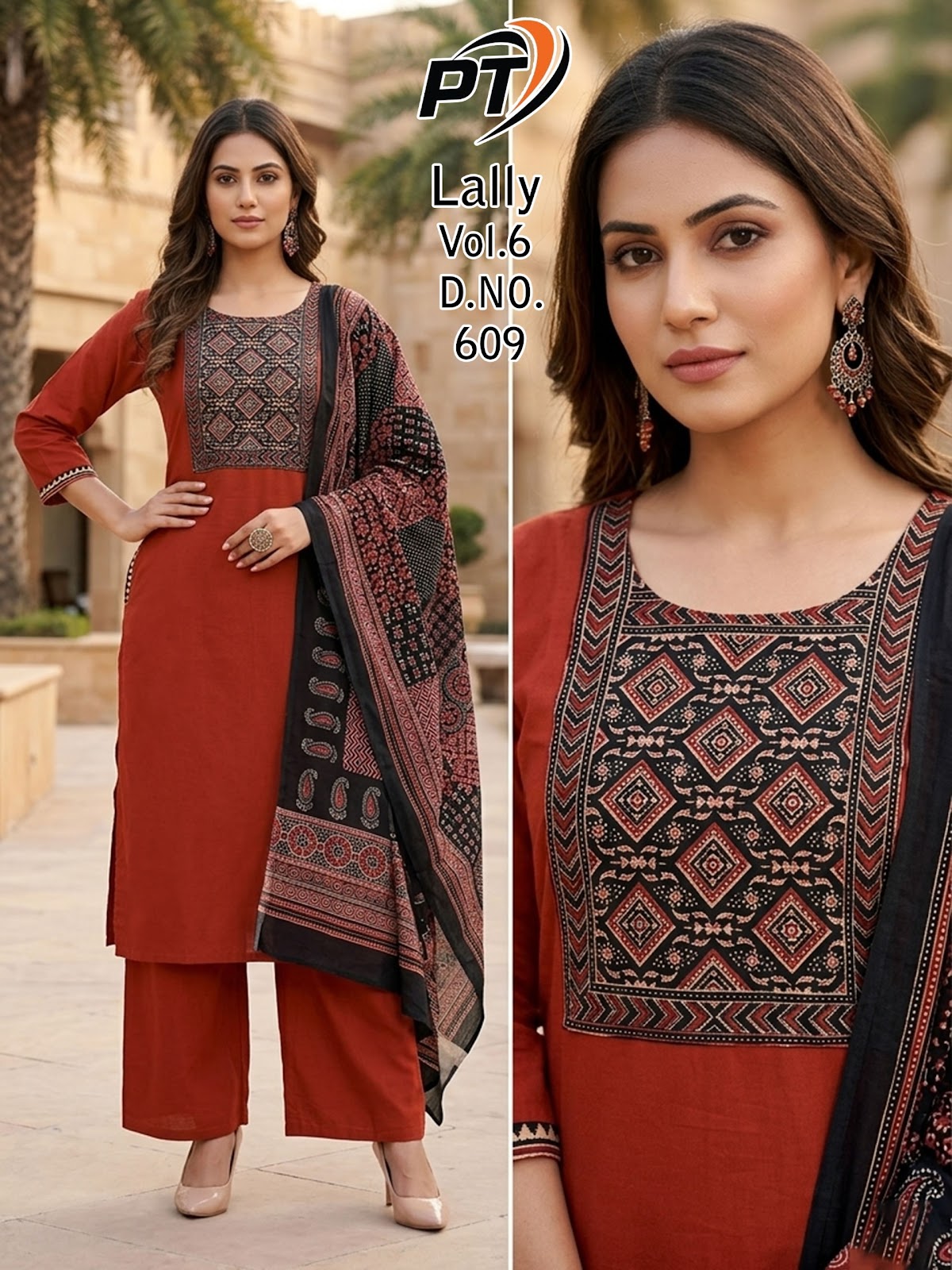 Lally Vol 6 Pt Dhabu Cotton Readymade Plazzo Style Suits Supplier