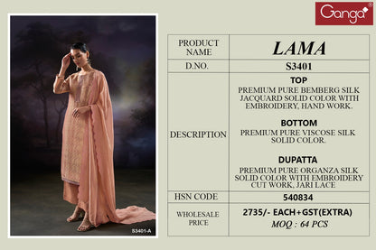 Lama 3401 Ganga Premium Bemberg Plazzo Style Suits Wholesaler Gujarat