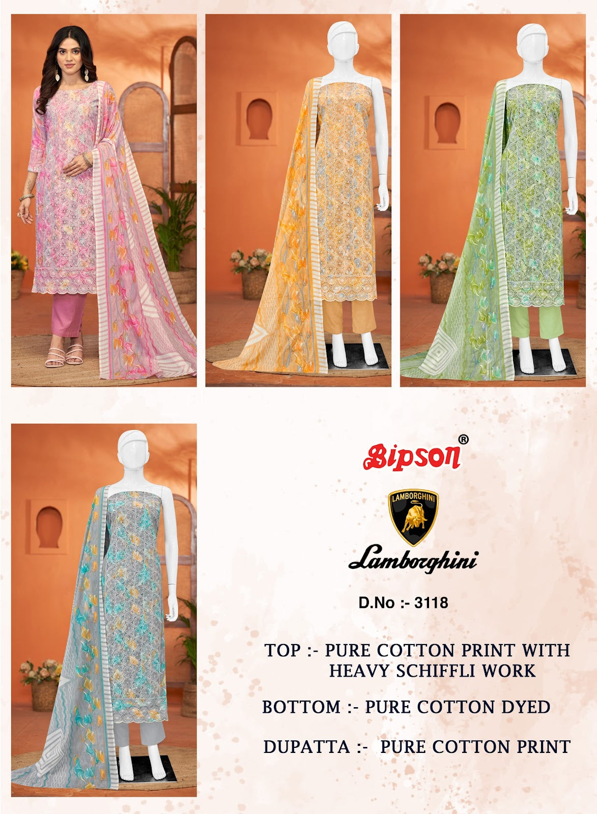 Lamborghini-3118 Bipson Prints Pure Cotton Pant Style Suits Exporter Gujarat