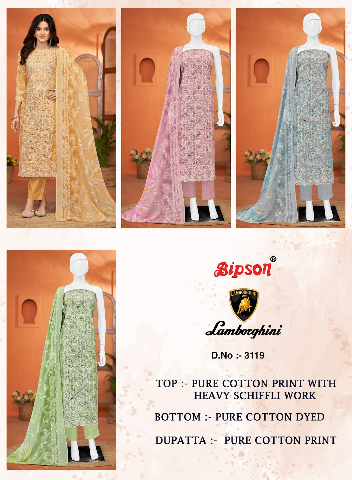 Lamborghini-3119 Bipson Prints Pure Cotton Pant Style Suits Wholesaler Gujarat