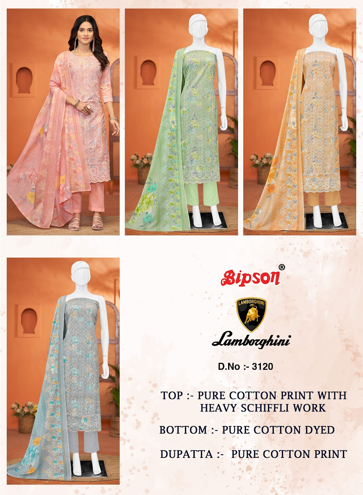 Lamborghini-3120 Bipson Prints Pure Cotton Pant Style Suits Wholesale