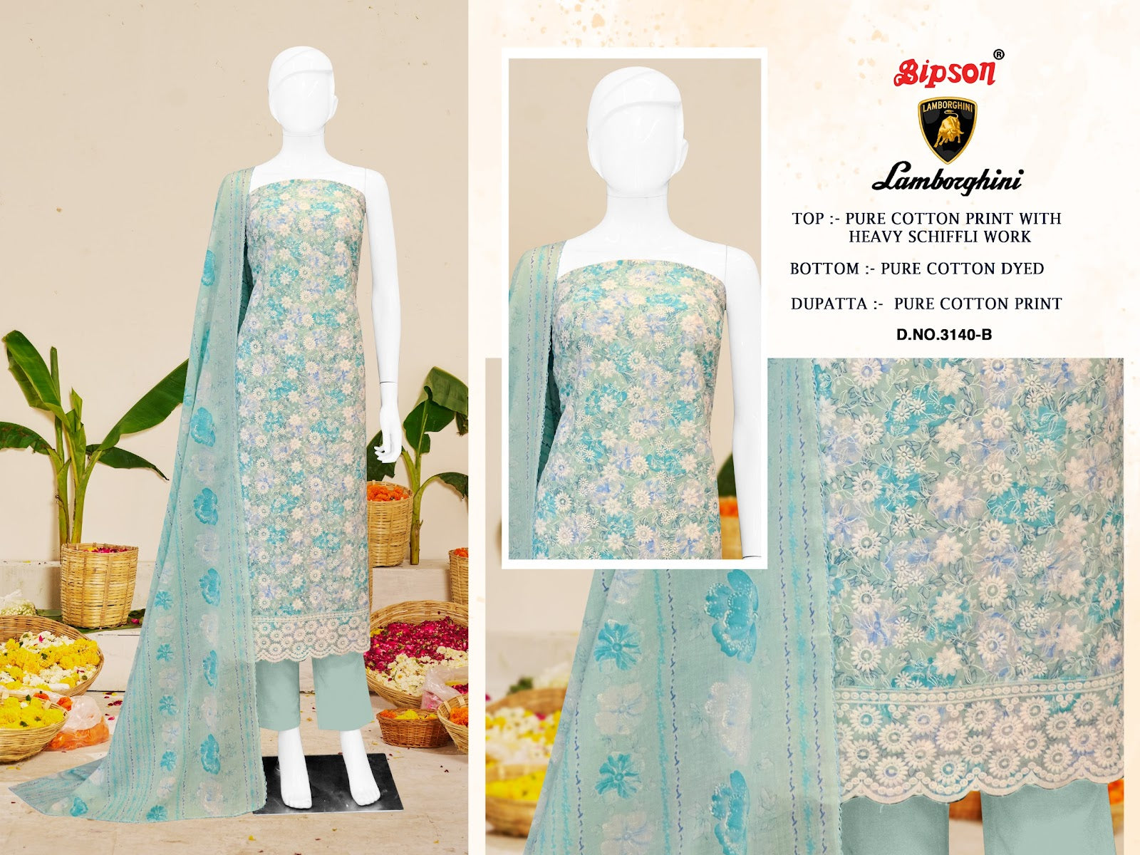 Lamborghini 3140 Bipson Prints Pure Cotton Pant Style Suits Supplier
