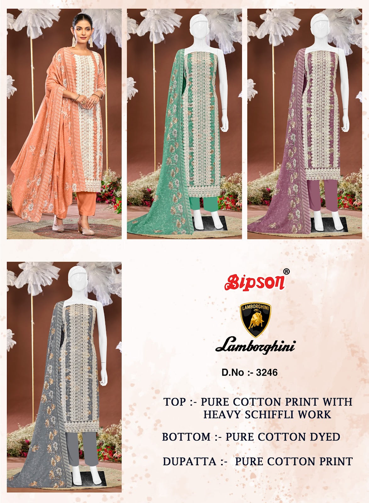 Lamborghini 3246 Bipson Prints Pure Cotton Pant Style Suits Exporter India