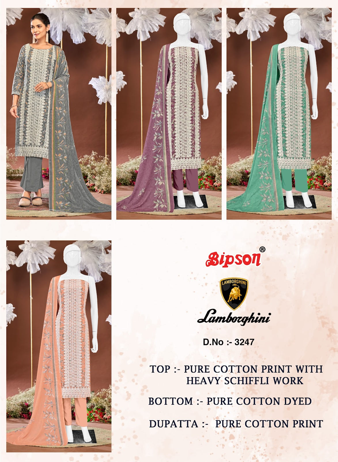 Lamborghini 3247 Bipson Prints Pure Cotton Pant Style Suits Exporter Gujarat