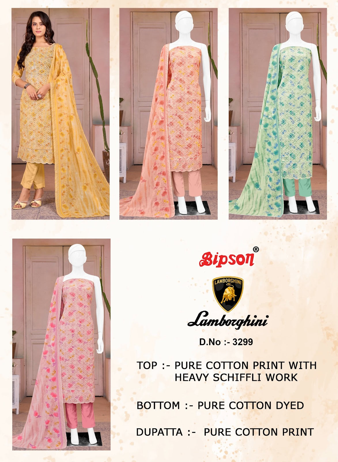 Lamborghini 3299 Bipson Prints Pure Cotton Pant Style Suits Wholesale
