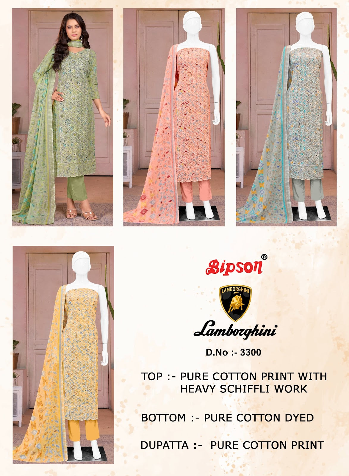 Lamborghini 3300 Bipson Prints Pure Cotton Pant Style Suits Wholesaler Gujarat