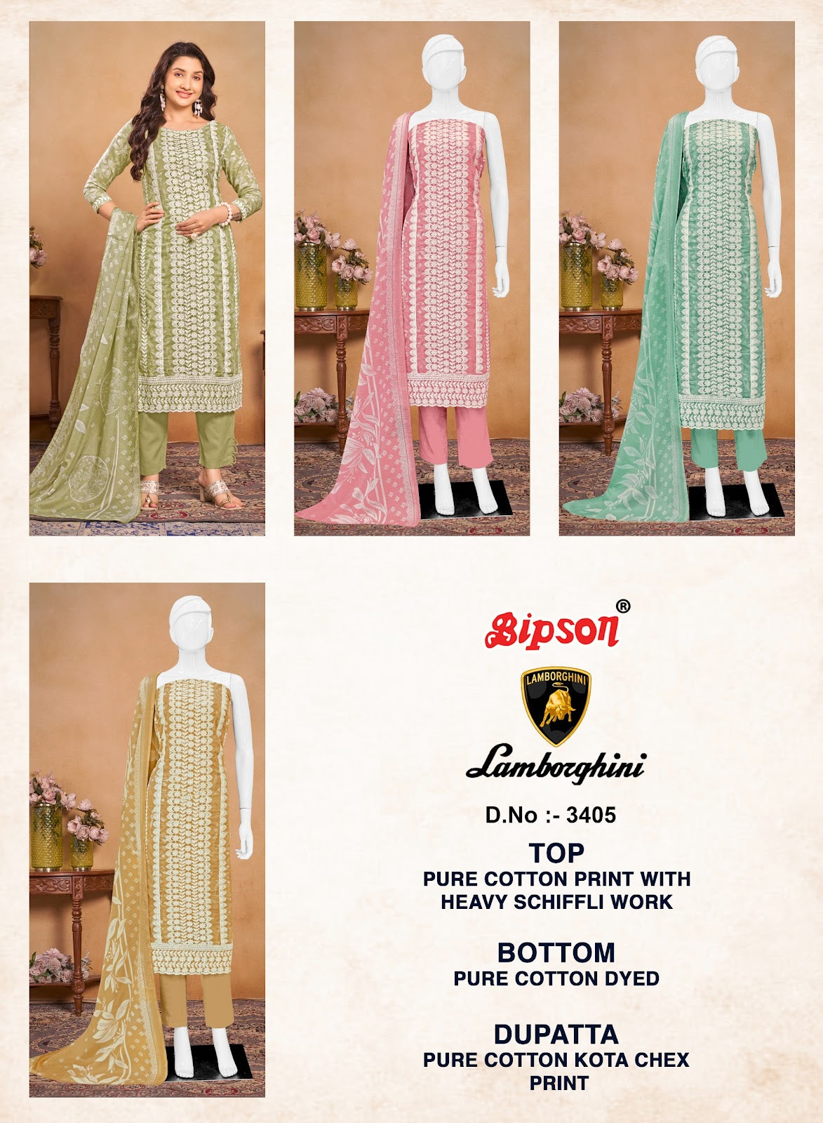 Lamborghini 3405 Bipson Prints Pure Cotton Pant Style Suits Manufacturer India