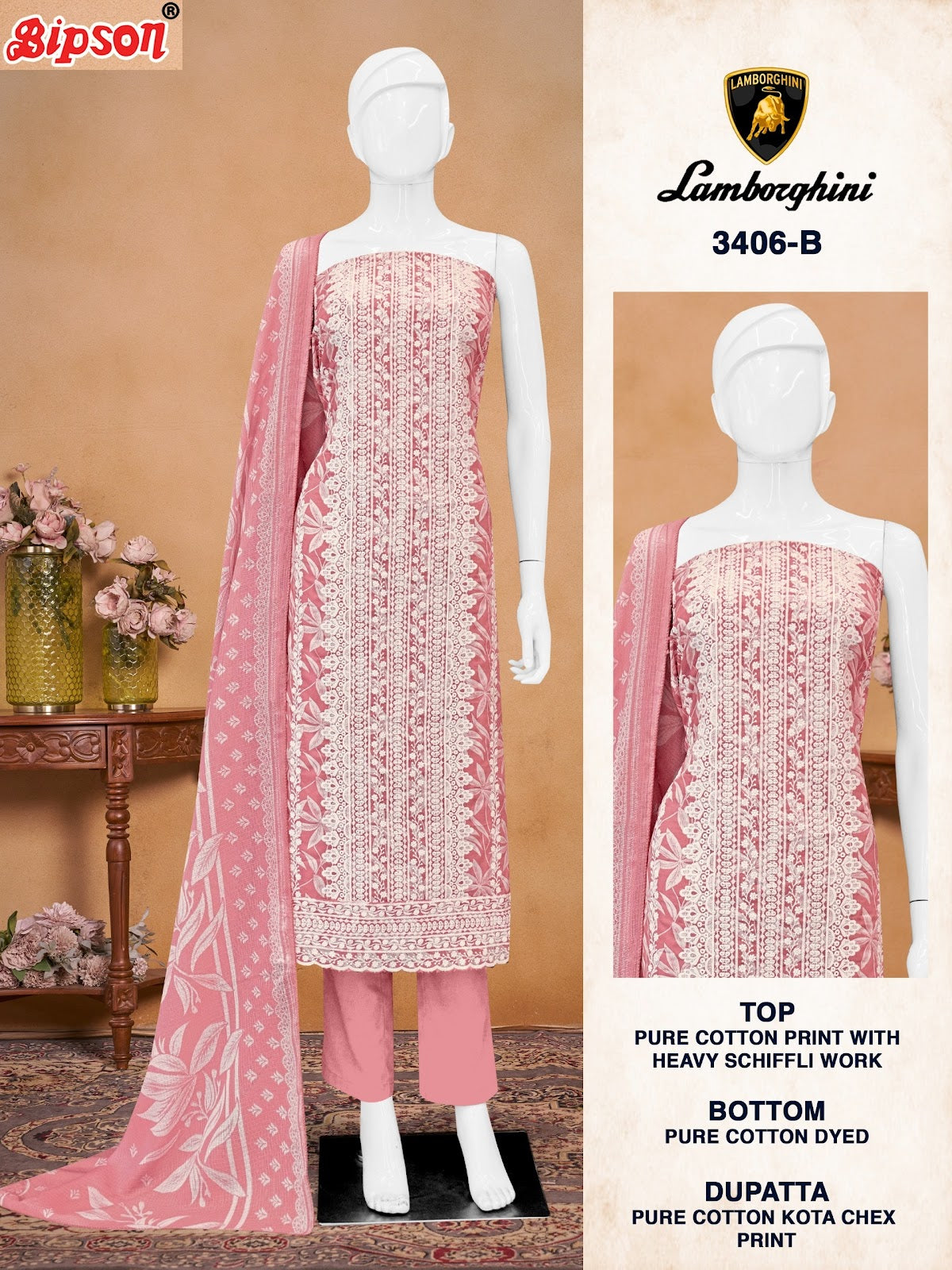 Lamborghini 3406 Bipson Prints Pure Cotton Pant Style Suits Supplier India