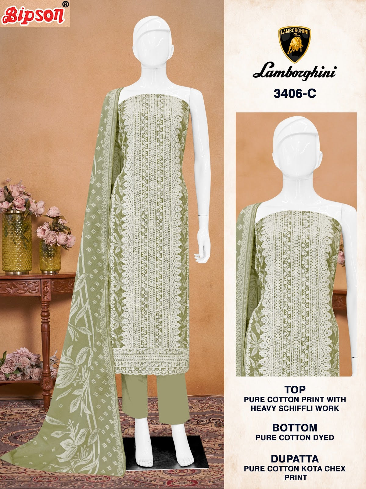 Lamborghini 3406 Bipson Prints Pure Cotton Pant Style Suits Supplier India