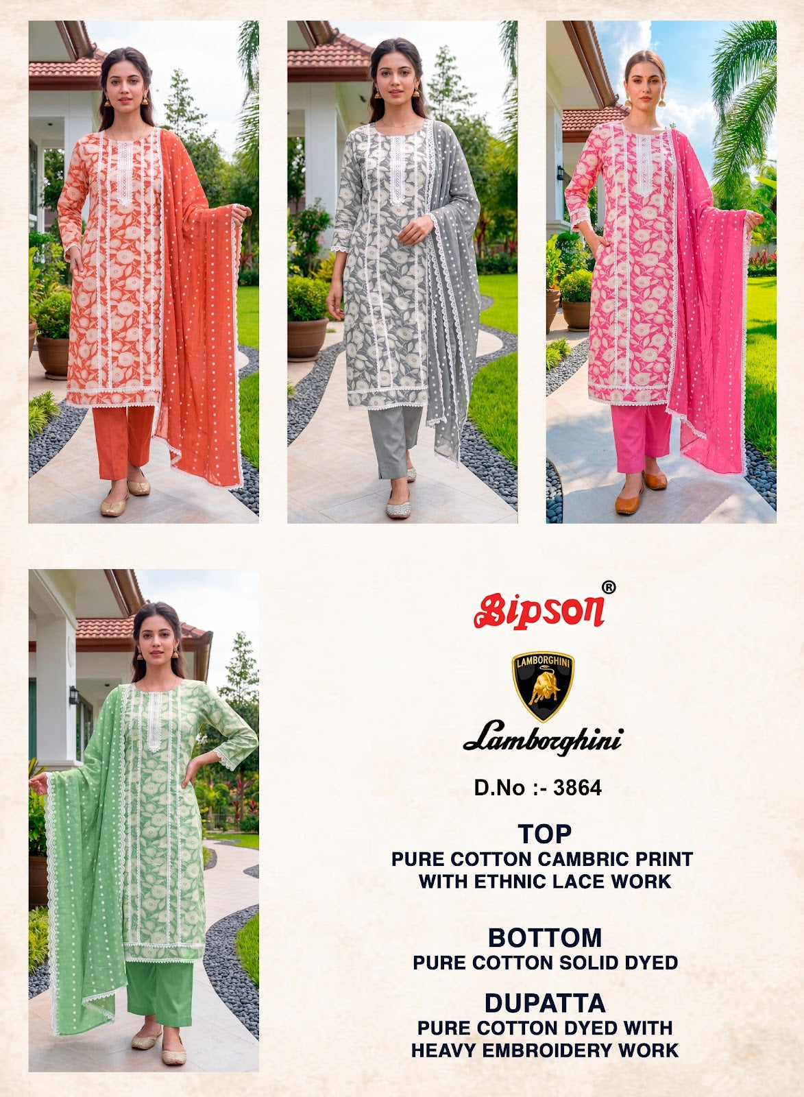 Lamborghini 3864 Bipson Prints Cotton Pant Style Suits Supplier India
