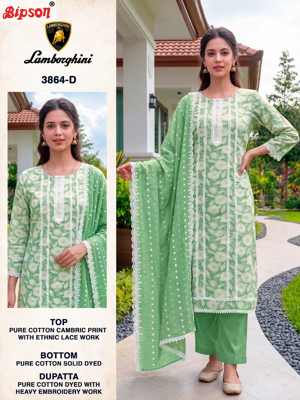 Lamborghini 3864 Bipson Prints Cotton Pant Style Suits Supplier India