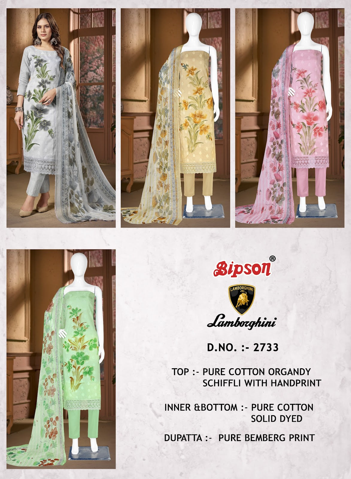 Lamborgini 2733 Bipson Prints Cotton Pant Style Suits Manufacturer Ahmedabad