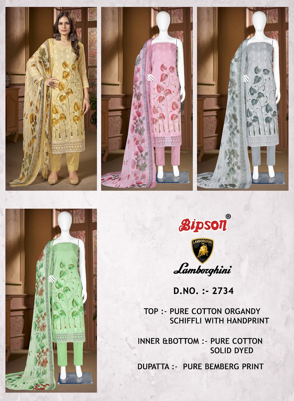 Lamborgini 2734 Bipson Prints Cotton Pant Style Suits Supplier Ahmedabad
