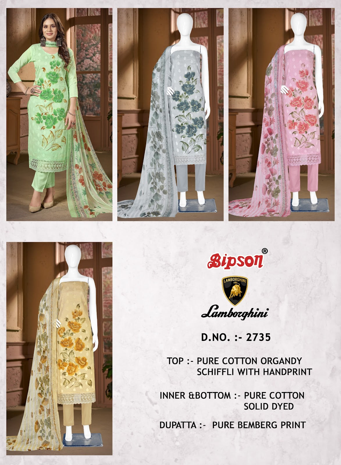 Lamborgini 2735 Bipson Prints Cotton Pant Style Suits Exporter Ahmedabad