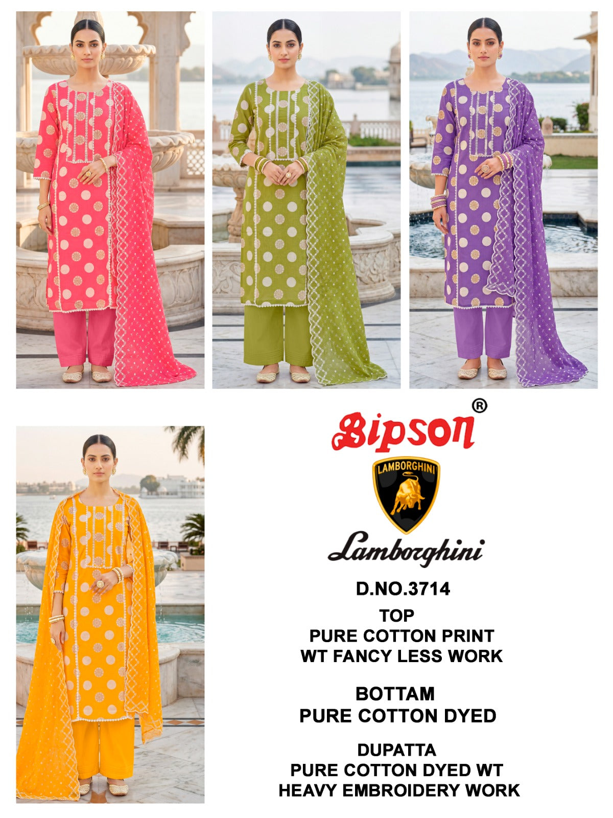 Lamborgini 3714 Bipson Prints Cotton Pant Style Suits Wholesale Rate