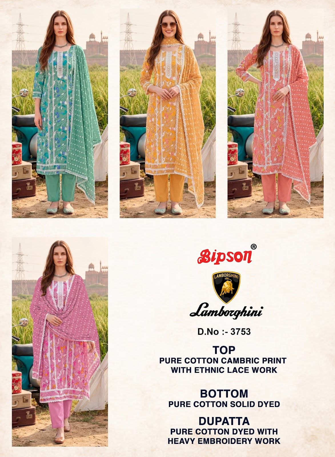 Lamborgini 3753 Bipson Prints Cotton Pant Style Suits Wholesale
