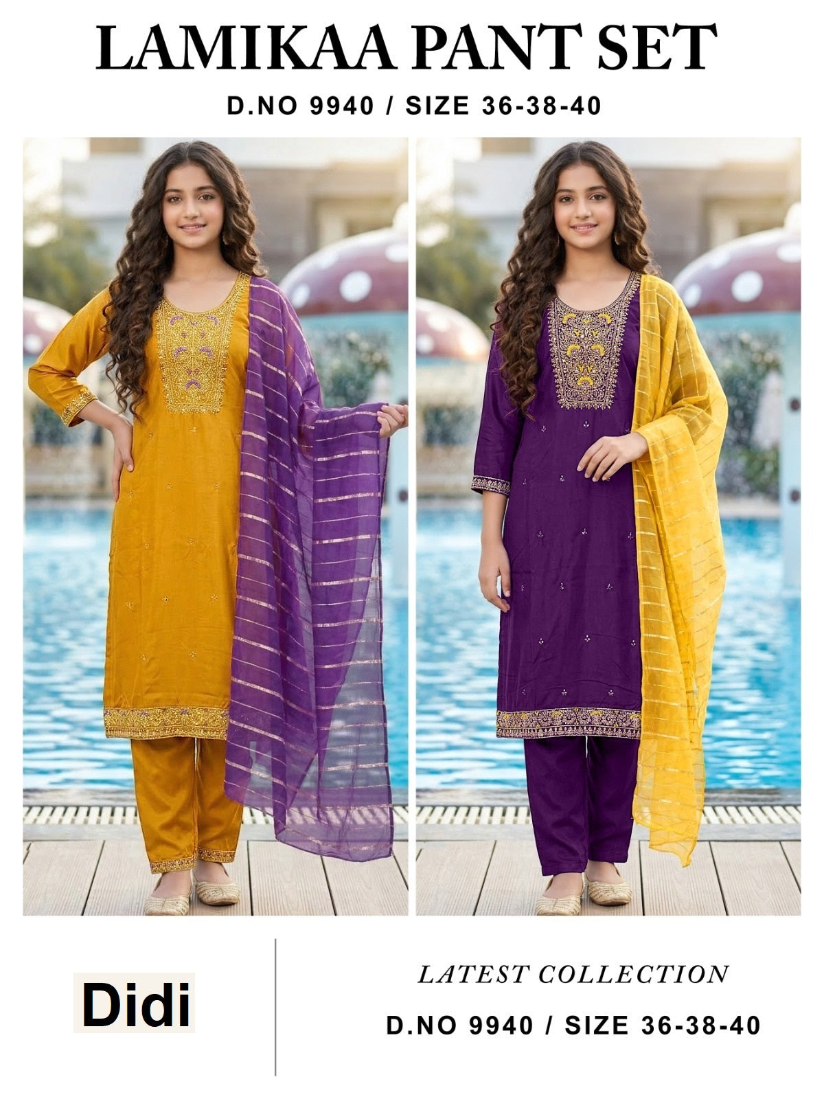 Lamikaa Dn 9940 Didi Gaji Silk Girls Readymade Pant Suits Wholesale Price