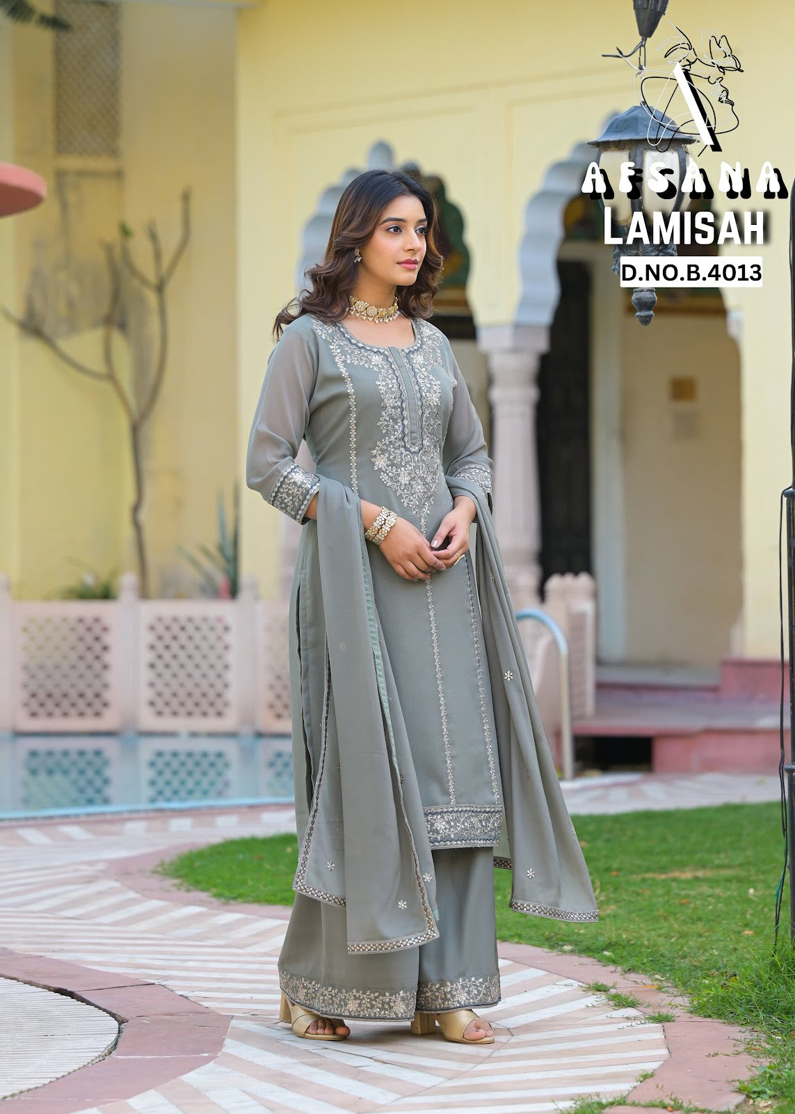 Lamisah Afsana Georgette Readymade Plazzo Style Suits Wholesaler