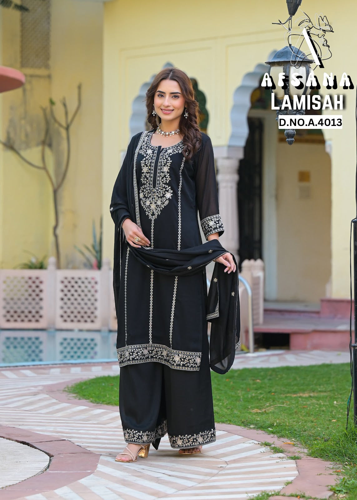 Lamisah Afsana Georgette Readymade Plazzo Style Suits Wholesaler