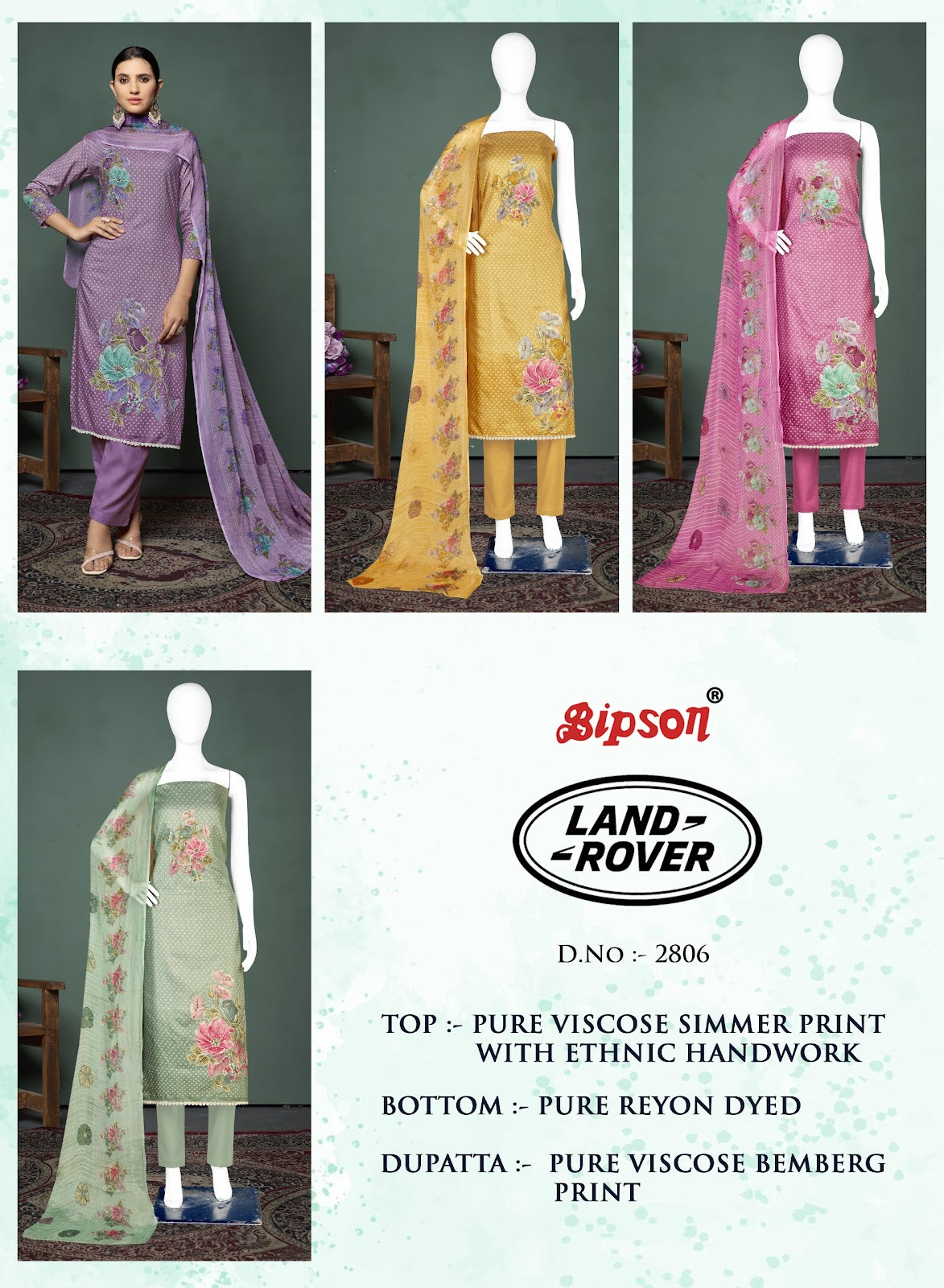 Land Rover 2806 Bipson Prints Viscose Simmer Pant Style Suits Wholesaler Ahmedabad