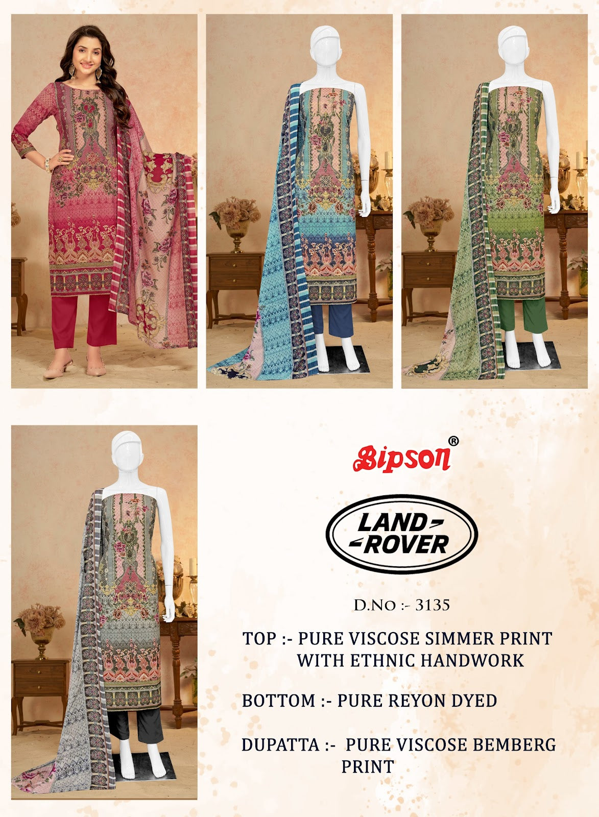 Land Rover 3135 Bipson Prints Pure Viscose Pant Style Suits Supplier