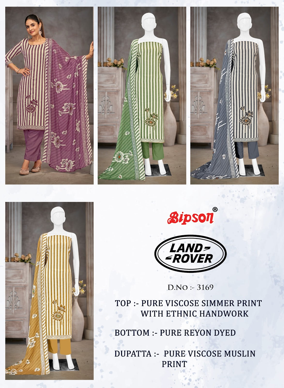 Land Rover 3169 Bipson Prints Pure Viscose Pant Style Suits Supplier India