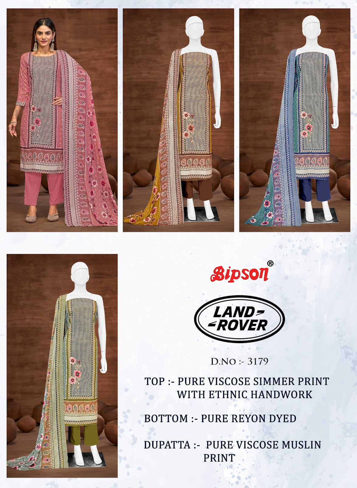 Land Rover 3179 Bipson Prints Pure Viscose Pant Style Suits Exporter Gujarat