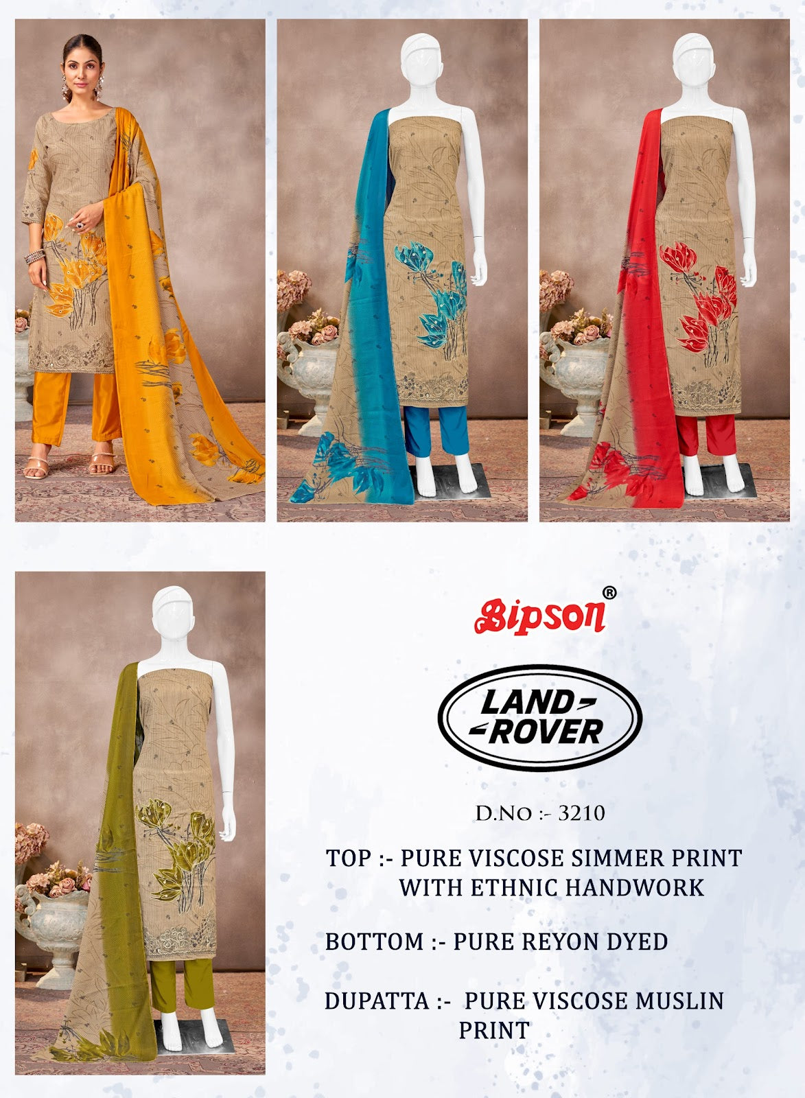 Land Rover 3210 Bipson Prints Pure Viscose Pant Style Suits Supplier Gujarat