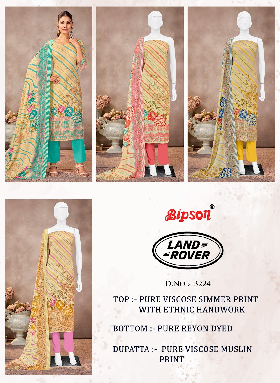 Land Rover 3224 Bipson Prints Pure Viscose Pant Style Suits Wholesaler India