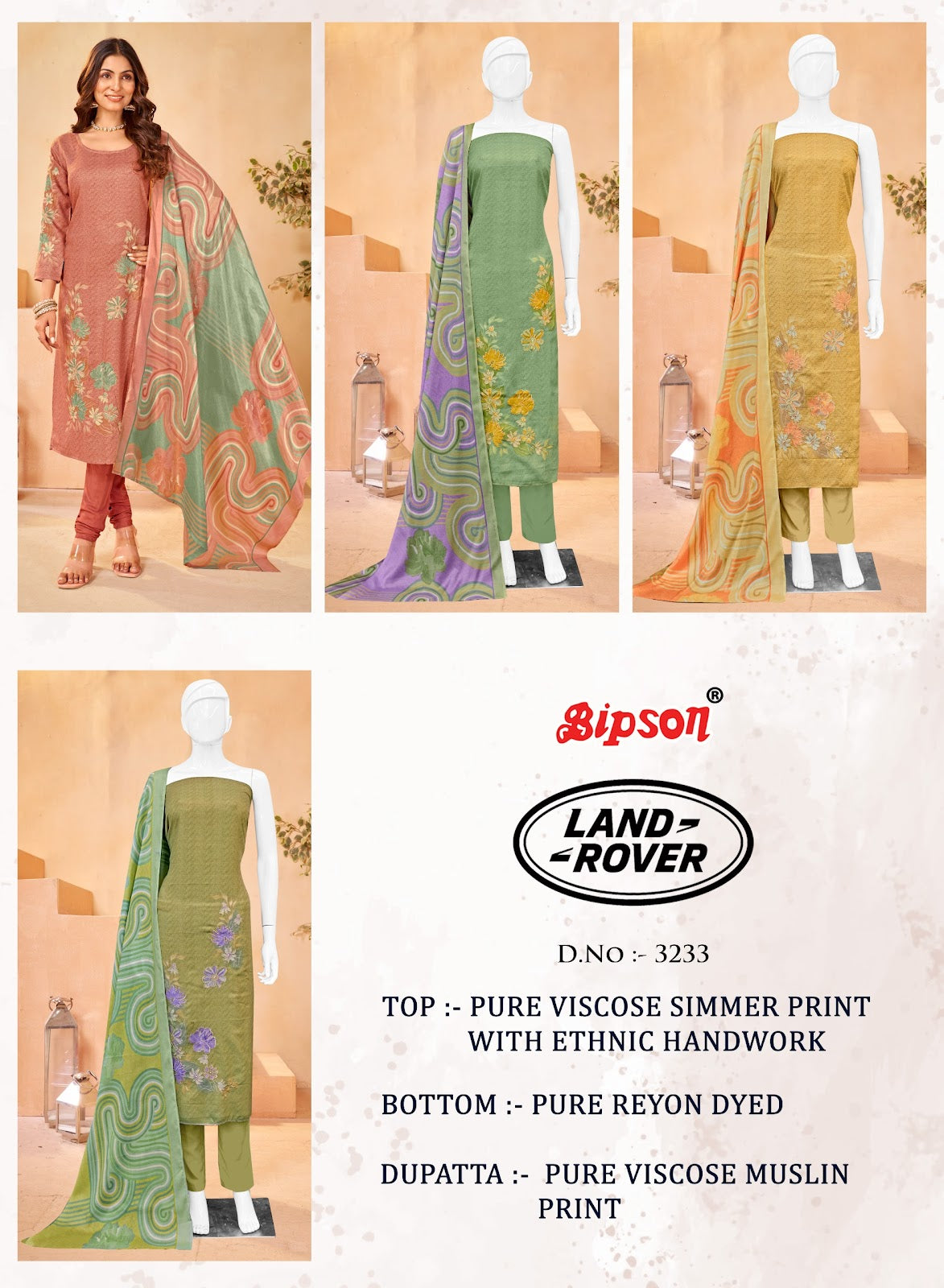 Land Rover 3233 Bipson Prints Pure Viscose Pant Style Suits Wholesaler Ahmedabad